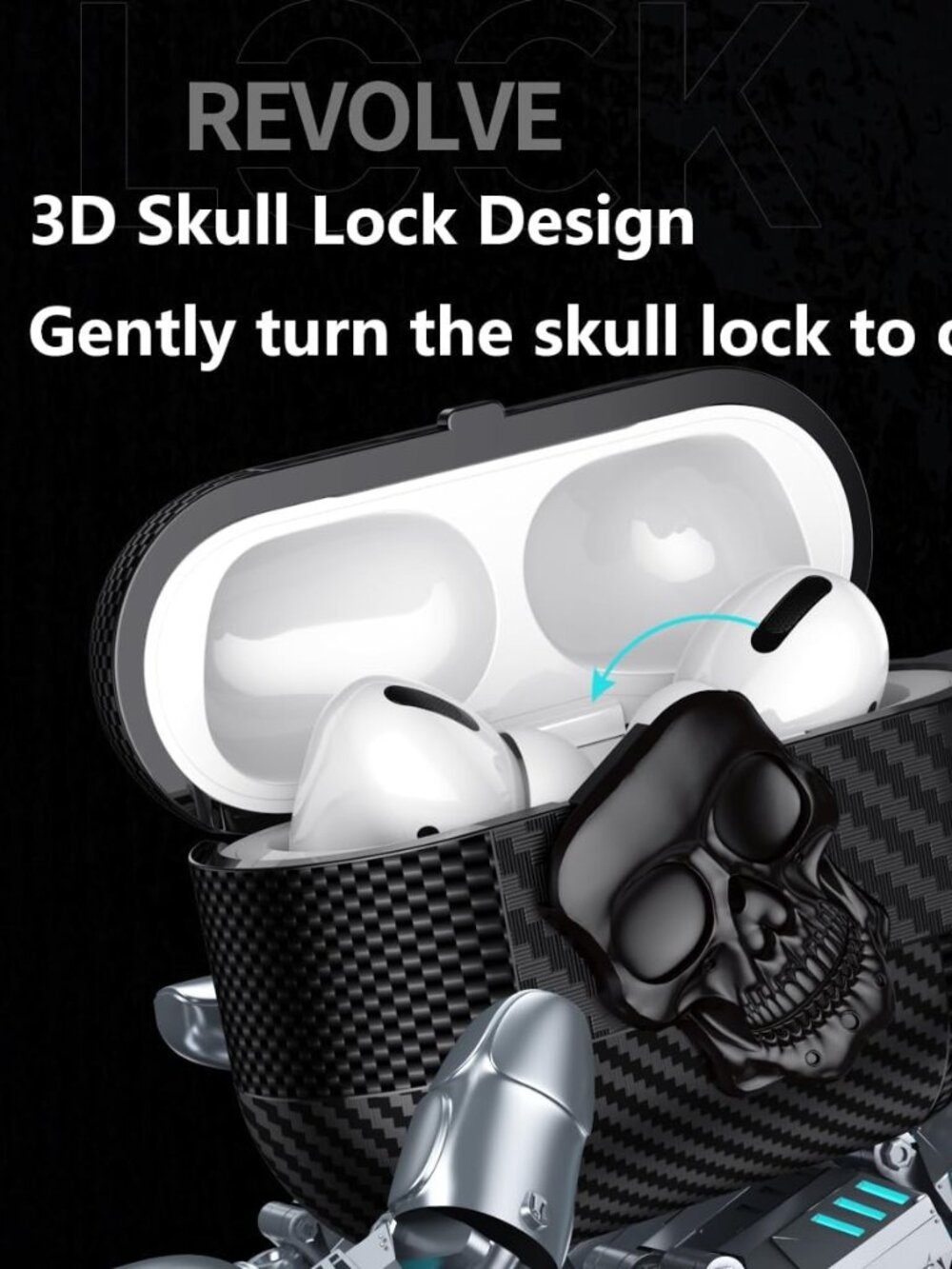 Skull Case Keychain Fits AirPods Pro 2 Hard Shell Protection - Picture 4 of 5